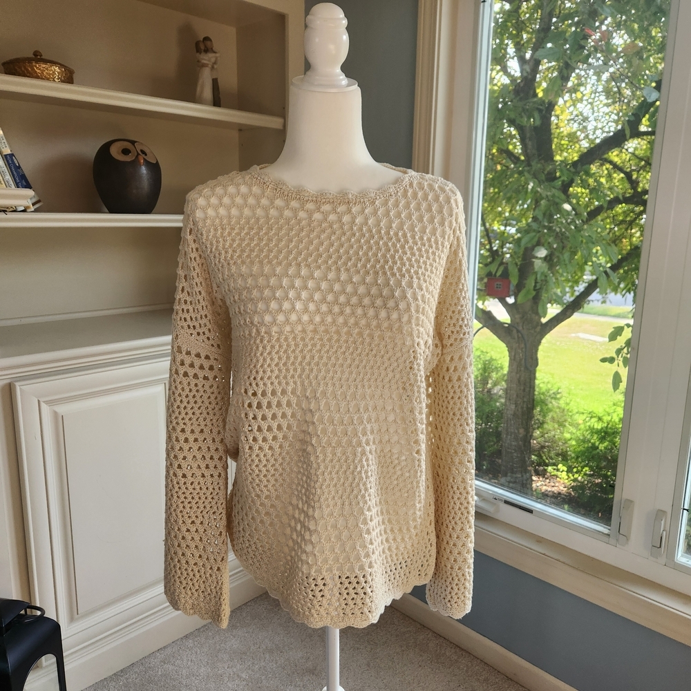 Olivaceous Beige Open-Knit Women's Sweater